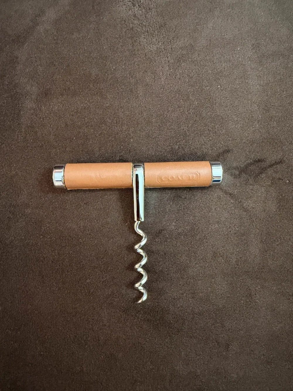 Coach Tan Leather & Silver Corkscrew Bar Accessory